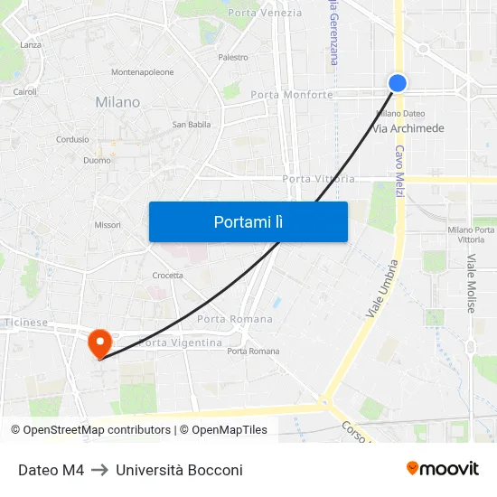 Dateo M4 to Università Bocconi map