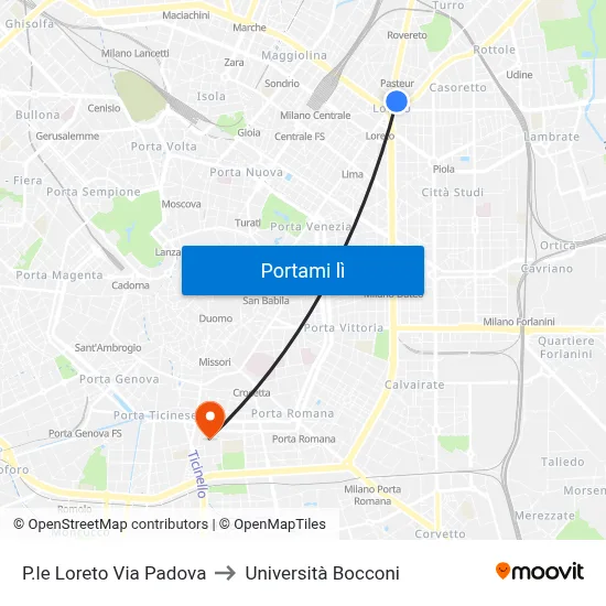 P.le Loreto Via Padova to Università Bocconi map