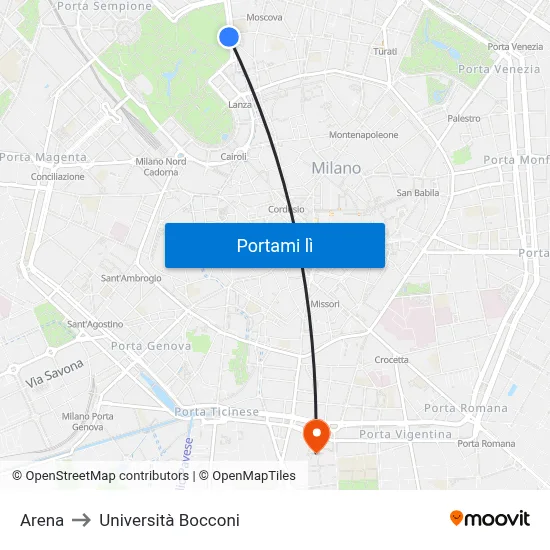 Arena to Università Bocconi map