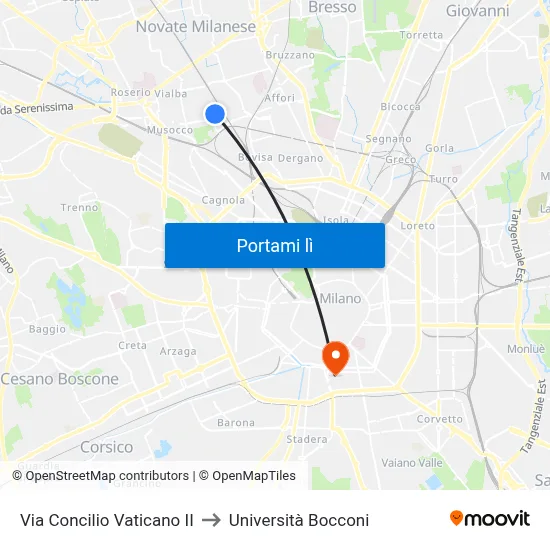 Via Concilio Vaticano II to Università Bocconi map