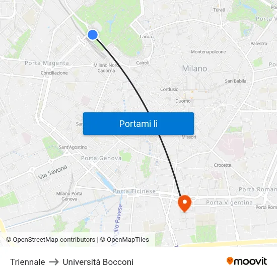 Triennale to Università Bocconi map