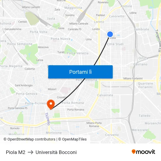 Piola M2 to Università Bocconi map
