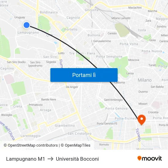 Lampugnano M1 to Università Bocconi map