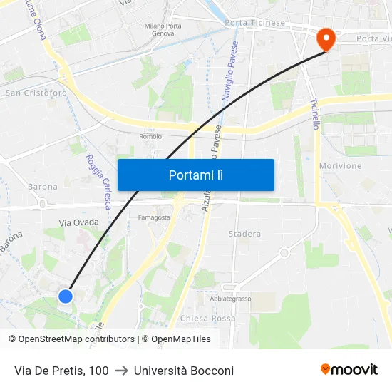 Via De Pretis, 100 to Università Bocconi map