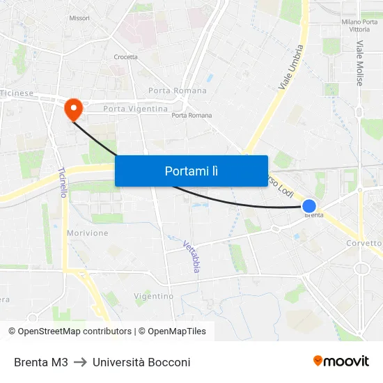 Brenta M3 to Università Bocconi map
