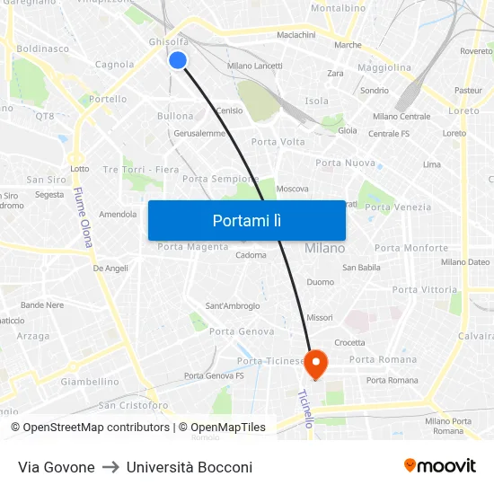 Via Govone to Università Bocconi map