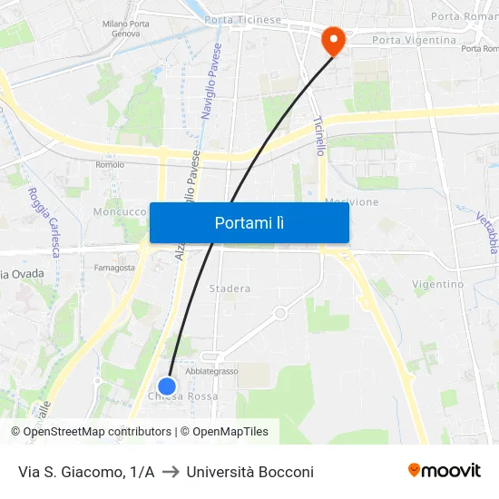 Via S. Giacomo, 1/A to Università Bocconi map