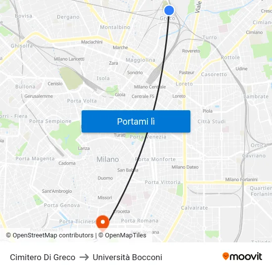 Cimitero Di Greco to Università Bocconi map