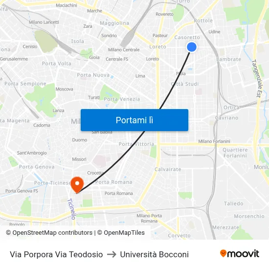Via Porpora Via Teodosio to Università Bocconi map