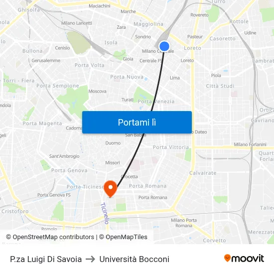 P.za Luigi Di Savoia to Università Bocconi map