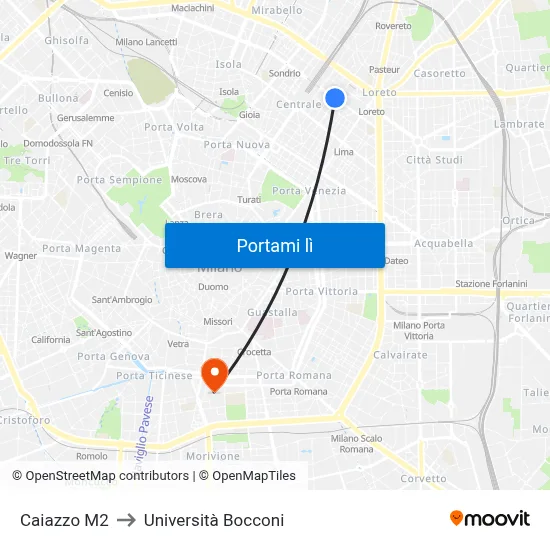 Caiazzo M2 to Università Bocconi map