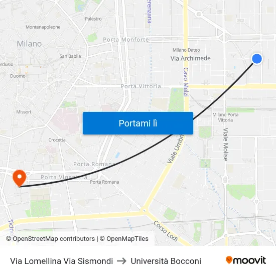 Via Lomellina Via Sismondi to Università Bocconi map
