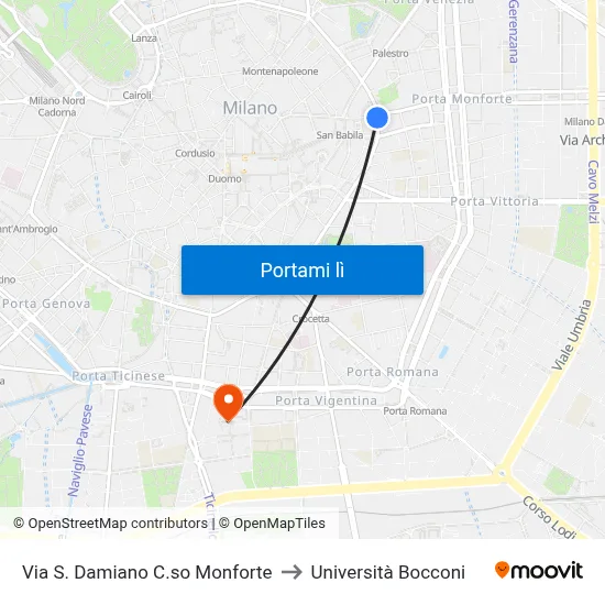 Via S. Damiano C.so Monforte to Università Bocconi map