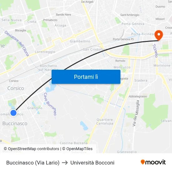 Buccinasco (Via Lario) to Università Bocconi map