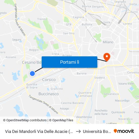 Via Dei Mandorli Via Delle Acacie (Cesano B.) to Università Bocconi map