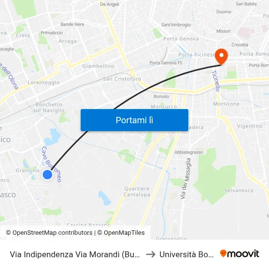 Via Indipendenza Via Morandi (Buccinasco) to Università Bocconi map