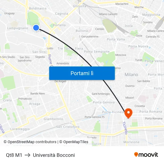 Qt8 M1 to Università Bocconi map