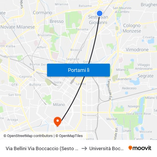 Via Bellini Via Boccaccio (Sesto S. G.) to Università Bocconi map