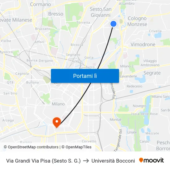 Via Grandi Via Pisa (Sesto S. G.) to Università Bocconi map