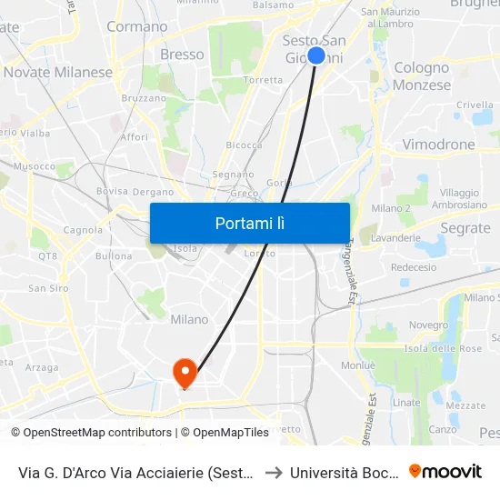 Via G. D'Arco Via Acciaierie (Sesto S. G.) to Università Bocconi map