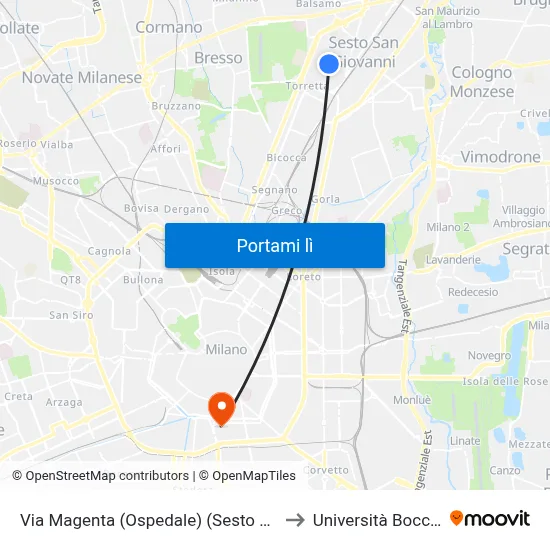 Via Magenta (Ospedale) (Sesto S. G.) to Università Bocconi map