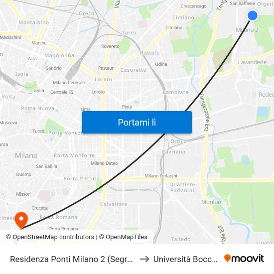 Residenza Ponti Milano 2 (Segrate) to Università Bocconi map