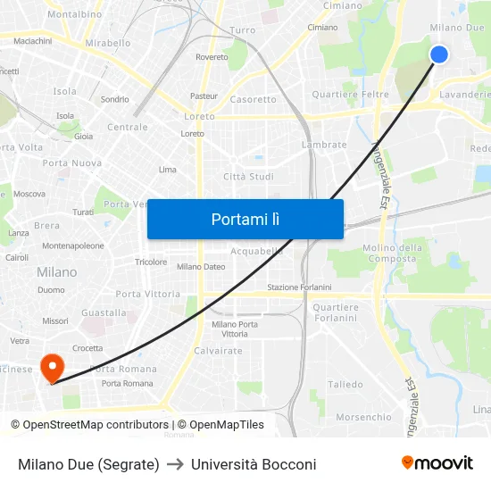 Milano Due (Segrate) to Università Bocconi map