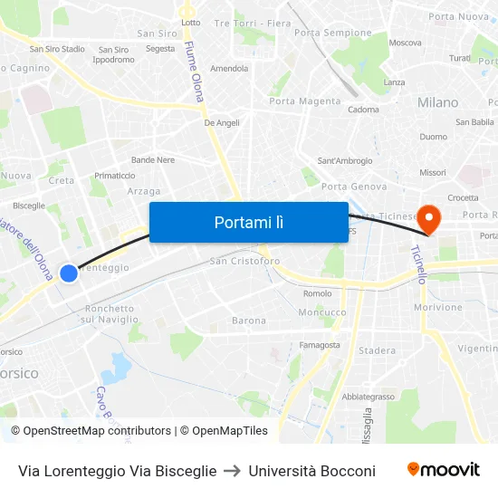 Via Lorenteggio Via Bisceglie to Università Bocconi map