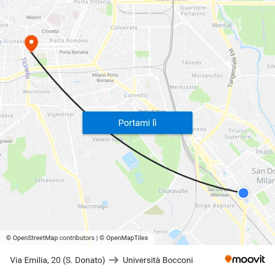 Via Emilia, 20 (S. Donato) to Università Bocconi map