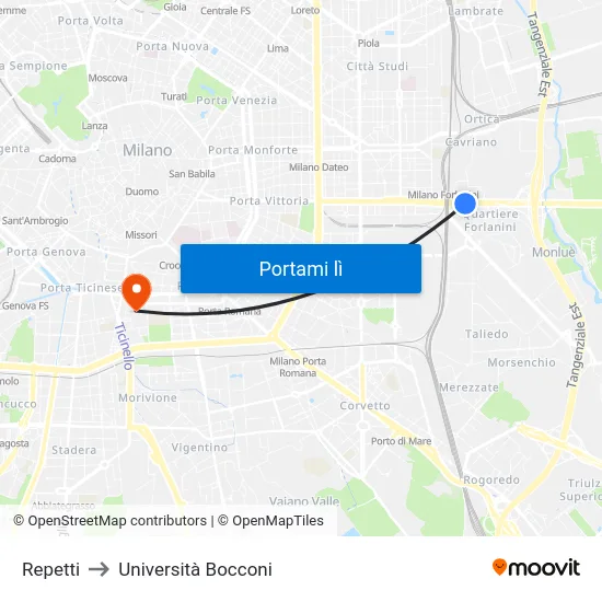 Repetti to Università Bocconi map