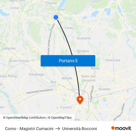 Como - Magistri Cumacini to Università Bocconi map