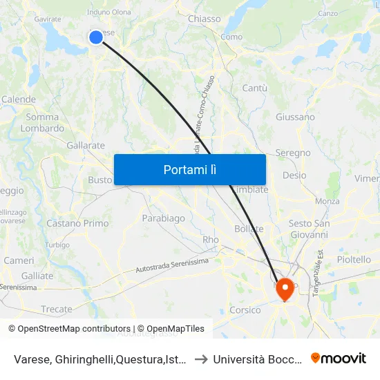 Varese, Ghiringhelli,Questura,Istituti to Università Bocconi map