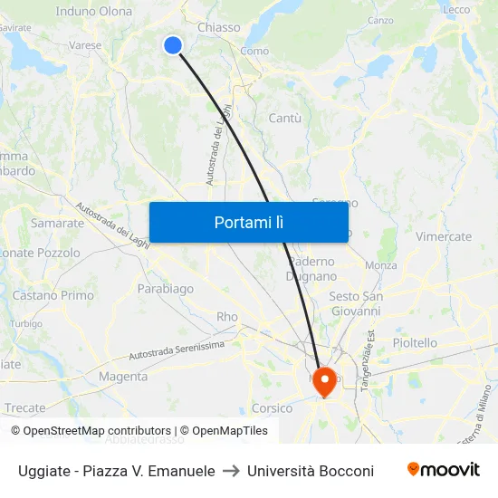 Uggiate - Piazza V. Emanuele to Università Bocconi map