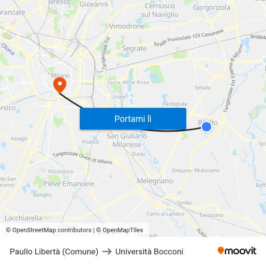 Paullo Libertà (Comune) to Università Bocconi map