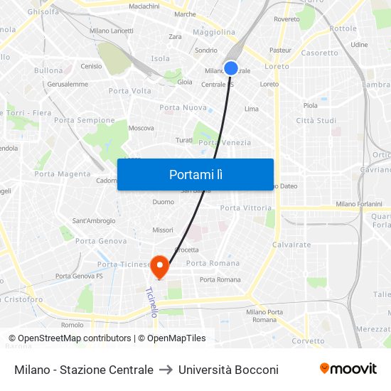 Milano - Stazione Centrale to Università Bocconi map