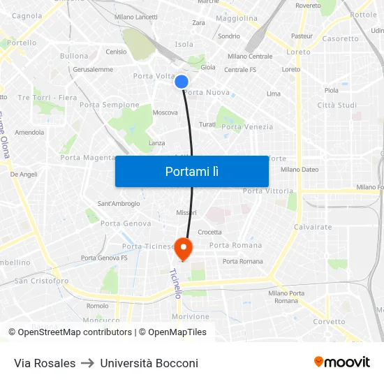Via Rosales to Università Bocconi map