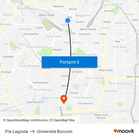 P.le Lagosta to Università Bocconi map