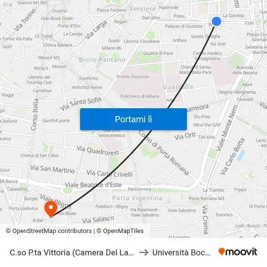 C.so P.ta Vittoria (Camera Del Lavoro) to Università Bocconi map