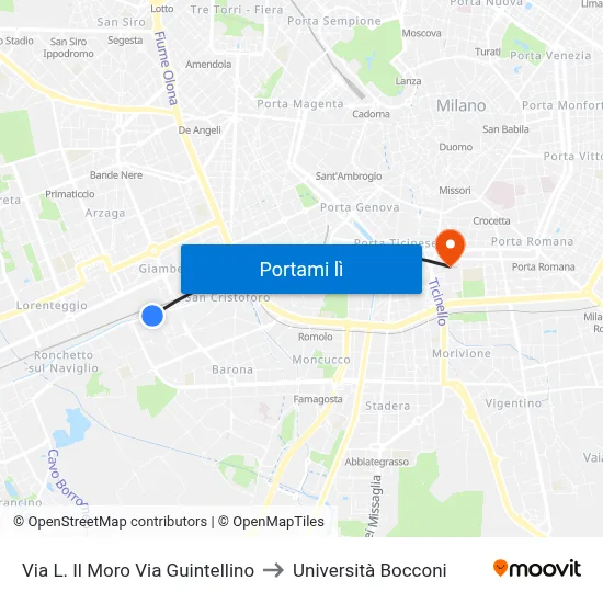 Via L. Il Moro Via Guintellino to Università Bocconi map