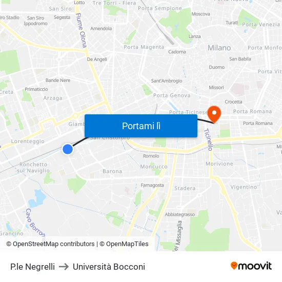 P.le Negrelli to Università Bocconi map