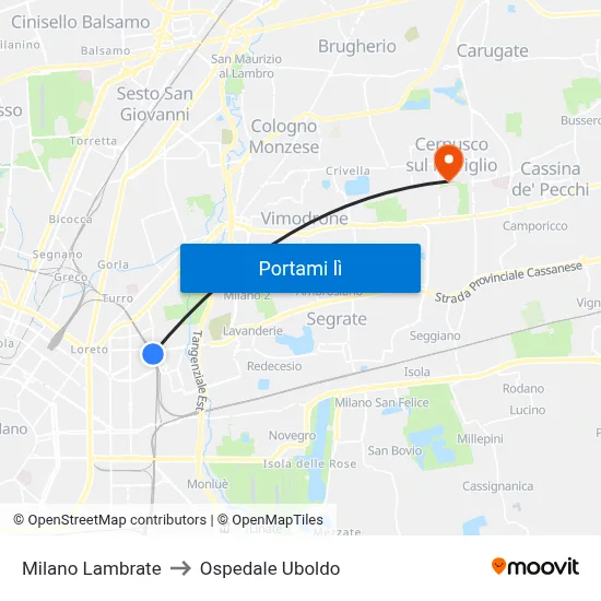 Milano Lambrate to Ospedale Uboldo map