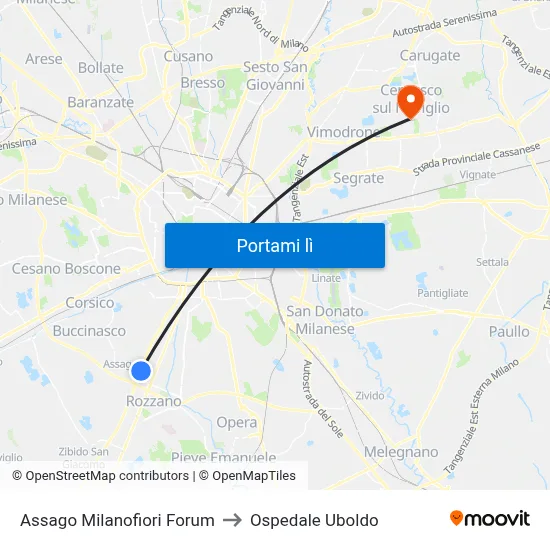 Assago Milanofiori Forum to Ospedale Uboldo map
