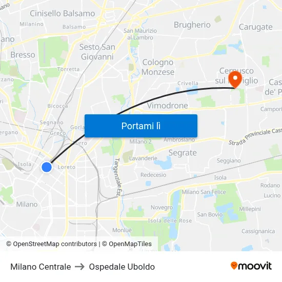 Milano Centrale to Ospedale Uboldo map