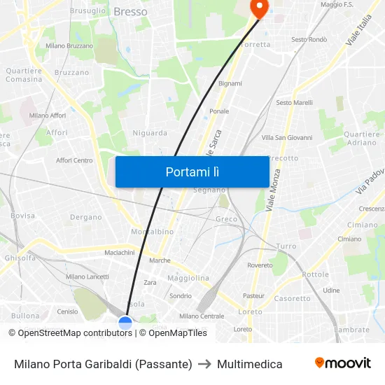 Milano Porta Garibaldi (Passante) to Multimedica map