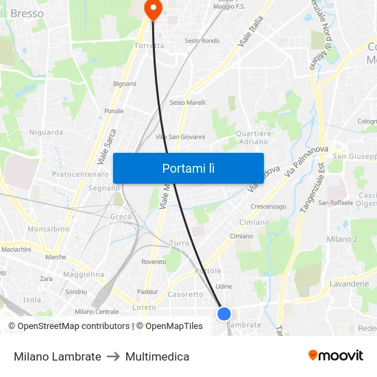 Milano Lambrate to Multimedica map