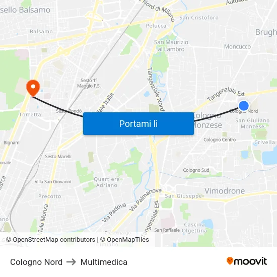 Cologno Nord to Multimedica map