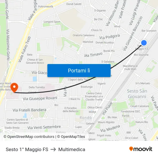 Sesto 1° Maggio FS to Multimedica map