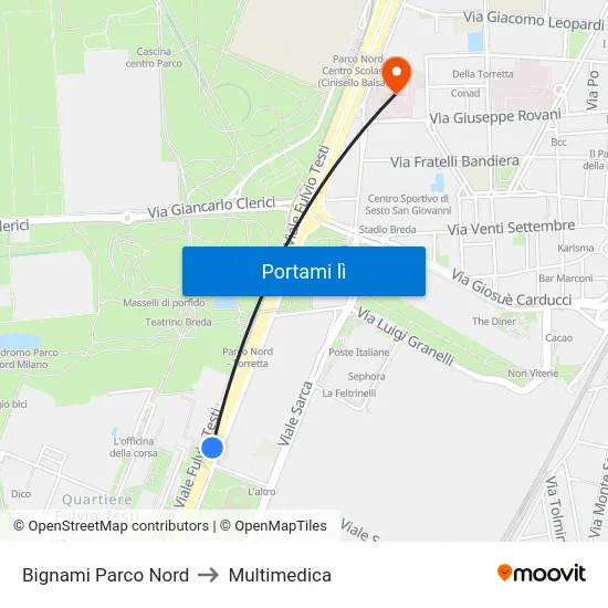 Bignami Parco Nord to Multimedica map