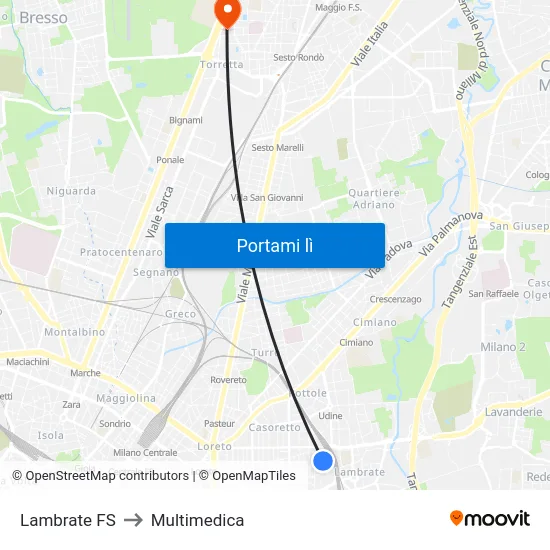 Lambrate FS to Multimedica map
