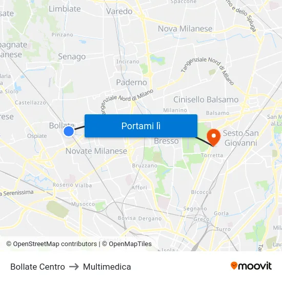 Bollate Centro to Multimedica map